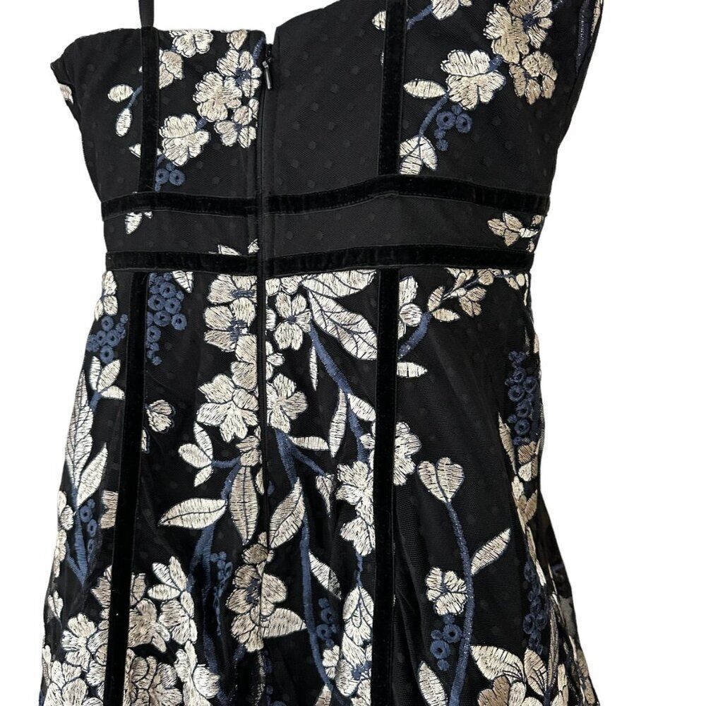 Lulus Black Floral Embroidered Midi Dress L Silver Tulle Bottom Stunning - Picture 3 of 13